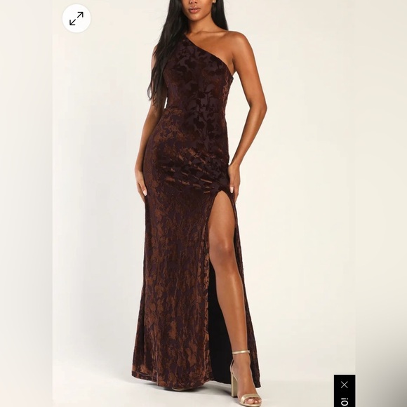 Lulus Dresses & Skirts - Lulus Marvelous Moi Dark Plum Burnout Velvet One-Shoulder Maxi Dress XL